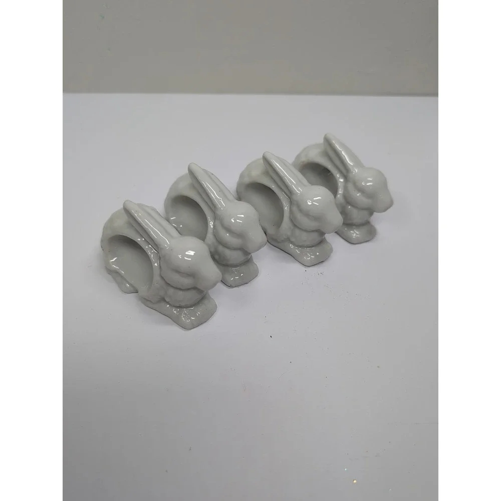 Rabbit Bunny Napkin Rings Holder Set Of Four Vintage Ceramic‎